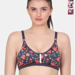 Amour Secret Grey & Pink Floral Bra Full Coverage Lightly Padded-picture-38