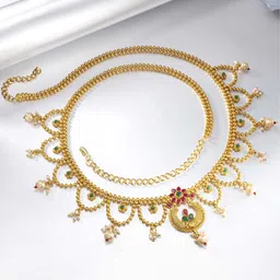 Peora Gold Plated Red & Green Kundan Studded Embellished Traditional Kamarbandh-35