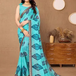Lookmark Geometric Dyed Woven Design Border Pure Georgette Saree With Blouse Material image 4