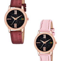 Gopal Shopcart Unisex Pack of 2 Embellished Straps Analogue Watch C25RG Roman MRO PINK L-image-89