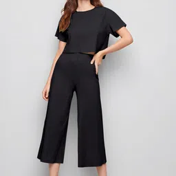 Mast & Harbour Round Neck Half Sleeves Top With Trousers Co-Ords-image-90