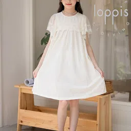 LULU & SKY Girls Flutter Sleeve Lace Detail A-Line Dress-image-17