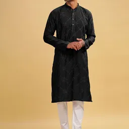 Anouk Men Cold-Shoulder Sleeves Thread Work Kurta-image-53