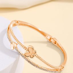 Shining Diva Fashion Rose Gold-Plated Crystals Studded Bangle-Style Bracelet-image-56