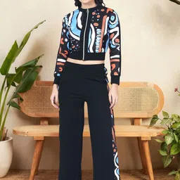 TJ FASHION Printed V-Neck Coat With Trousers Co-Ords-picture-15