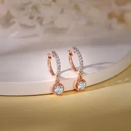 GIVA Women 18Kt Rose Gold Glittering Drop Diamond Earrings-image-65