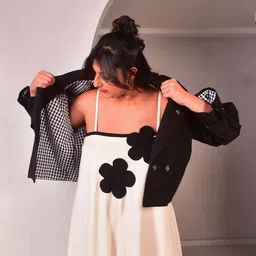 WHY SO BLUE Women Crop Bomber with Patchwork Jacket-image-63