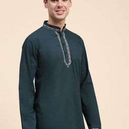 SKAVIJ Band Collar Cotton Short Straight Kurta-image-26