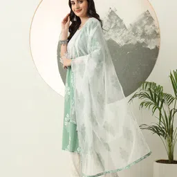 Yufta Women Floral Embroidered Regular Thread Work Pure Cotton Kurta with Trousers & With Dupatta-picture-26