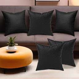 RUBOXA Black Set of 5 Striped Square Cushion Covers-17