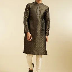 Diwas by Manyavar Brocade Jacquard Mandarin Collar Straight Kurta-image-14
