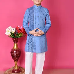 BAESD Boys Ethnic Motifs Printed Mandarin Collar Pure Cotton Kurta with Pyjamas-51