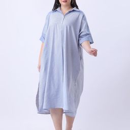 Qurvii+ Women Plus Size Striped Cotton Shirt Midi Dress-picture-41