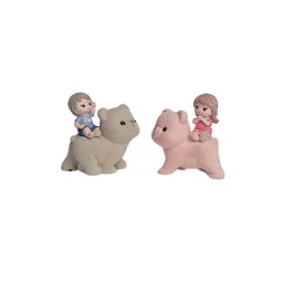 Wonderland Pink 2 Pieces Sitting Babies On Bear Birds and Animals Figurines Showpieces-image-96