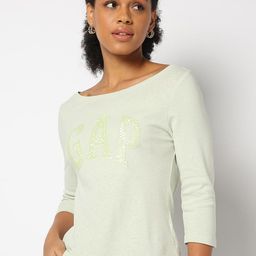 GAP Women Brand Logo Printed Boat Neck T-shirt-image-13