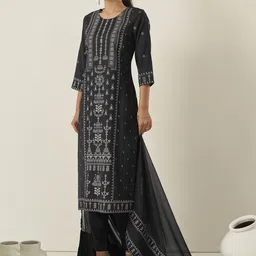 Anouk Women Ethnic Motifs Printed Regular Chanderi Silk Kurta with Trousers & With Dupatta image 4