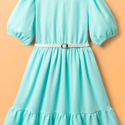 Hola Bonita Girls Self Design Puff Sleeve Fit & Flare Dress With belt-image-59