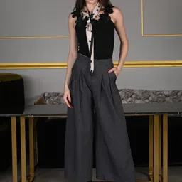 ODETTE Women Floral Printed High-Rise Pleated Wide Leg Trousers-image-38