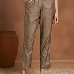 Fabindia Women Textured Slim Fit High-Rise Trousers-picture-34