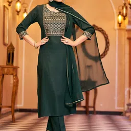 VIBE VISION Floral Yoke Design Round Neck Kurta with Trousers & Dupatta-image-14