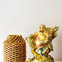 SANKALAN CREATIONS Gold-toned Laughing Buddha Figurine Showpiece-11