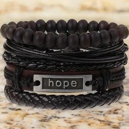 Black Multilayer Braided Rope Leather Bracelet For Men-image-57