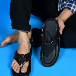 STEPHORN Pure Leather Slip-On Slippers with Stitched Sole & Textured Strap Design-image-95