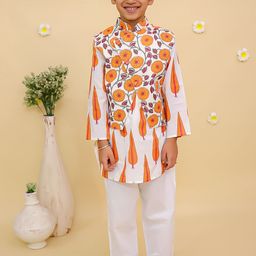 The Mom Store Boys Floral Printed Regular Pure Cotton Kurta with Trousers-image-37
