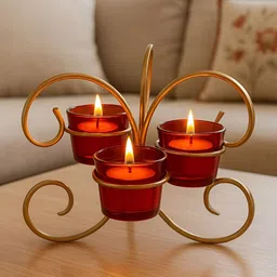 GLOBALLY INDIAN Unisex Red & Gold-Toned Candle Holder-image-26