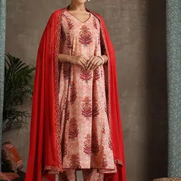 Khushal K Floral Printed Pure Cotton Anarkali Kurta With Palazzos And Dupatta-34