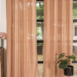URBAN SPACE Pink 2 Pieces Striped Sheer Window Curtain-image-95