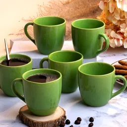 Storepedia Green 6 Pieces Glossy Ceramic Tea Cups 200 ml Each-41