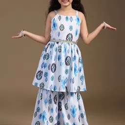 BAESD Girls Ethnic Motifs Printed Regular Gotta Patti A-Line Kurta with Sharara-image-61