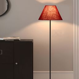 Devansh Maroon & Black Conical Shade Wood Base Floor Lamps-image-89