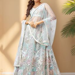 DIVASTRI Floral Embroidered Sequins Semi-Stitched Lehenga & Unstitched Blouse With Dupatta-image-67