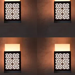 Gojeeva Black & White 4 Pieces Textured Contemporary Wooden Rectangle Shaped Wall Lamp-image-86