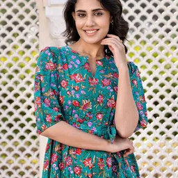 KALINI Floral Print Puff Sleeve Maxi Dress-image-62