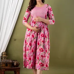 MURLI KURTI Floral Printed Round Neck Maternity Fit & Flare Cotton Ethnic Dress-picture-30
