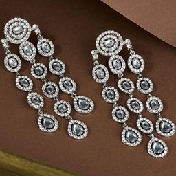 Sangria Silver-Plated Kundan Studded Layered Drop Earrings-48