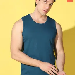 WOOSTRO Pack Of 2 Printed Combed Cotton Gym Vests VWS26(PLAIN PEACOCK)(ALONE ORANGE)-picture-8