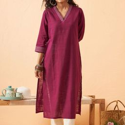 ARAVALII Mandarin Collar Pure Cotton A-Line Kurta-41