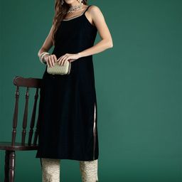 Anouk Shoulder Strap Gotta Patti Velvet Straight Kurta-image-69