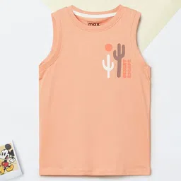 max Boys Graphic Printed Round Neck No Sleeves Pure Cotton T-Shirt-image-84