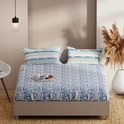 KOPA Blue Floral 152 TC Queen Bedsheet with 2 Pillow Covers-picture-25