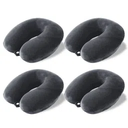 Kuber Industries Grey 4 Pieces U-Shaped Memory Foam Filled Cotton Travel Pillows-14