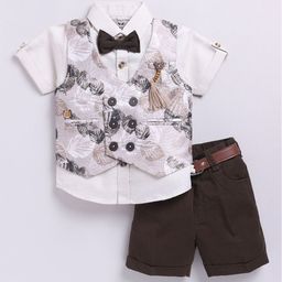 LITTLE COLLARS Boys Printed T-shirt and Shirt with Shorts-image-15