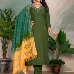 Happy Design Women Ethnic Motifs Embroidered Regular Kurta & Pyjamas With Dupatta-image-77