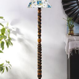 Devansh White & Brown Conical Wooden Floor Lamp With Shade image 4