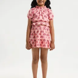 Somersault Somer Mor Girls Printed Puffed Sleeves Pure Cotton Top With Skirt-image-26