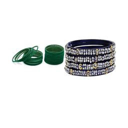 SOMIL Set Of 30 Green and Blue Glass Artificial Stones Bangles-picture-27